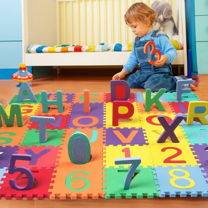 Tapis de jeu pour enfants, tapis numérique et alphabétique de bébé en rampant 36 pcs couleur tapis jeu d'enfant