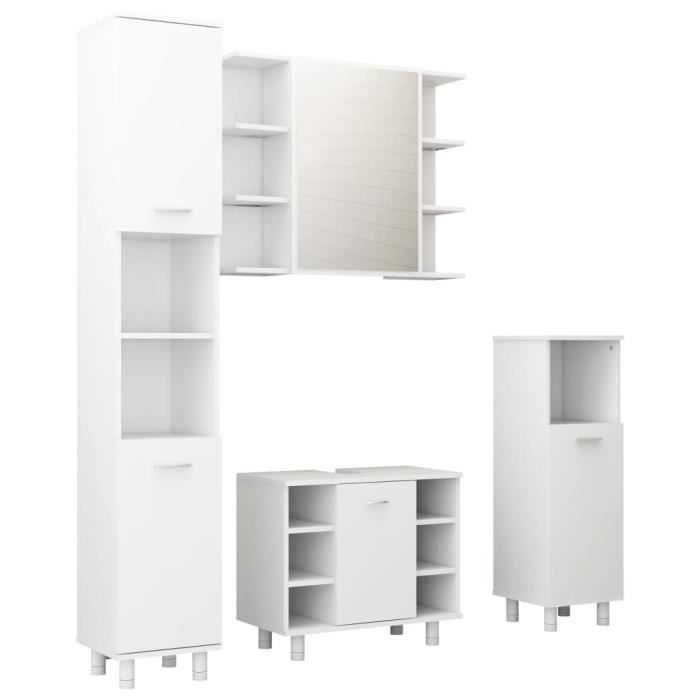 Meilleurs® 12981 Ensemble Mobilier de salle de bain - Ensemble de meubles de salle de bain 4 pcs Blanc Aggloméré Meuble de rangement