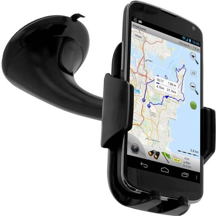 Support Voiture Rotatif Noir pour Smartphone - Fixation Ventouse