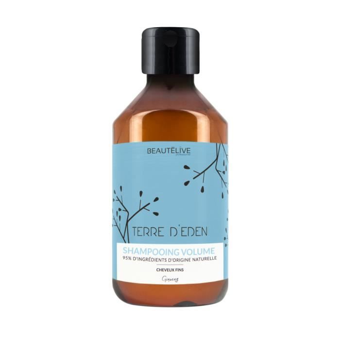 Beautélive Terre d'Eden, Shampoing volume 250ml, cheveux fins, Sans huiles minérales Sans parabène