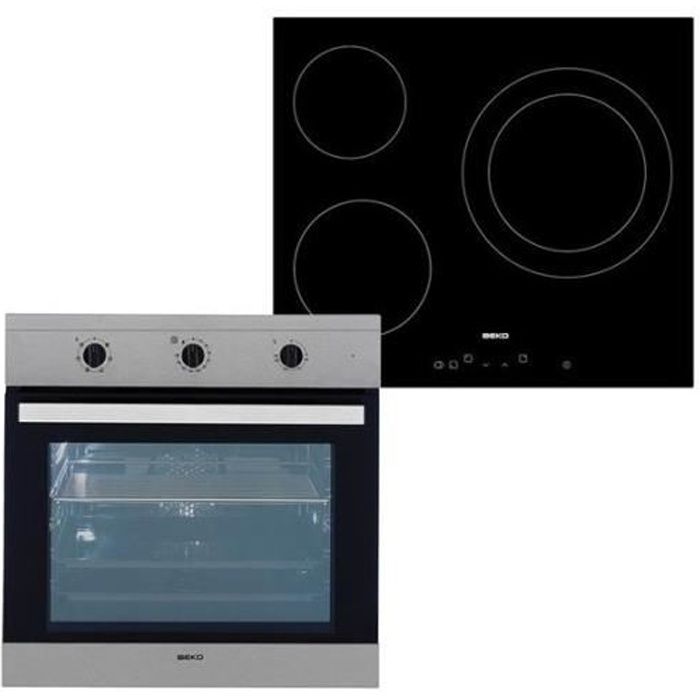 Combiné four et plaques vitro-céramiques BEKO 202045 65 L TouchControl Inox Acier Noir Multicolore