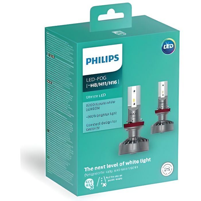 2x Ampoules LED H8 H11 H16 Philips Ultinon 2200Lm 6200K 6000K