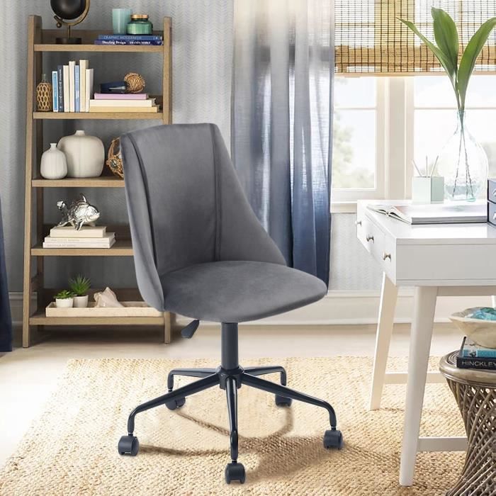 Chaise de bureau Velours Métal Gris Anthracite Noir Réglable Pivot Home Office Moderne Tendance Design Ergonomique Confortable