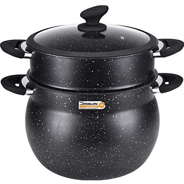 Klaus - Couscoussier / Cuit Vapeur 11 L Noir Pour Cuisiner Comme Sur De La Pierre 26 Cm De Diametre Tous Feux Dont Induction + Couve