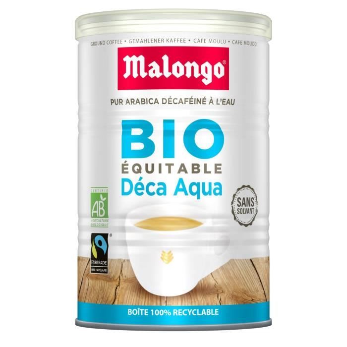 MALONGO Déca Aqua Café bio Moulu Décaféiné Sans solvants - Boite de 250g