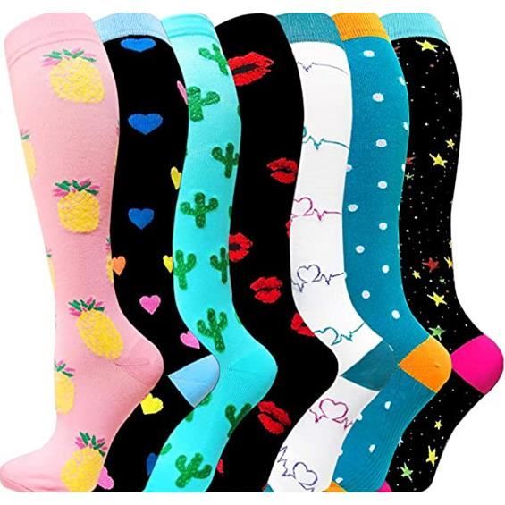 7 paires Contention Bas de Contention Chaussettes de Compression pour Hommes et Femmes, pour Sportive, Cyclisme, Voyage en Avion.