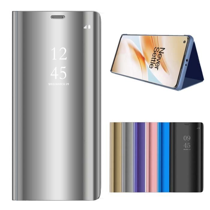 Coque OnePlus 8 Pro, Housse Étui Miroir Flip Avec Stand Fonction Protection Cover Pour OnePlus 8 Pro - Silver