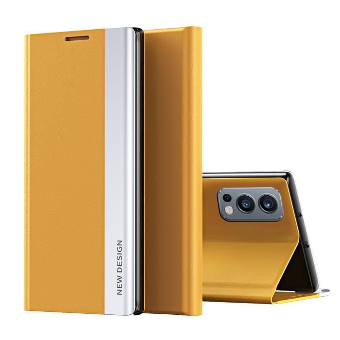 Coque OnePlus Nord 2 5G Miroir Cuir Rabat Magnétique Orange