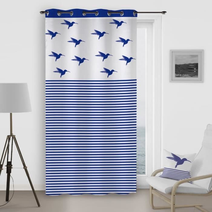 SOLEIL D'OCRE Rideau à œillets Colibri - 140x260 cm - Bleu