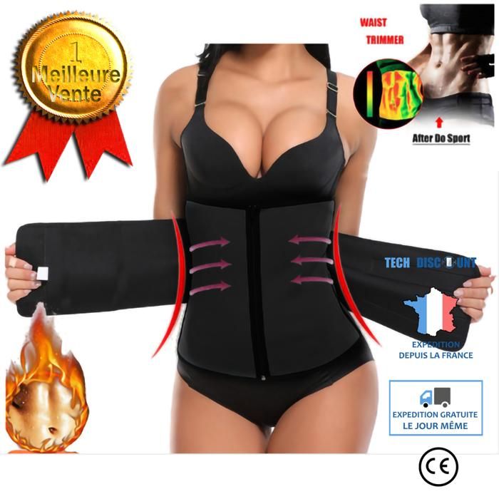 TD® Ceinture de sudation ajustable Tissu néoprène noir Ceinture abdominale avec zip pour minceur, sport