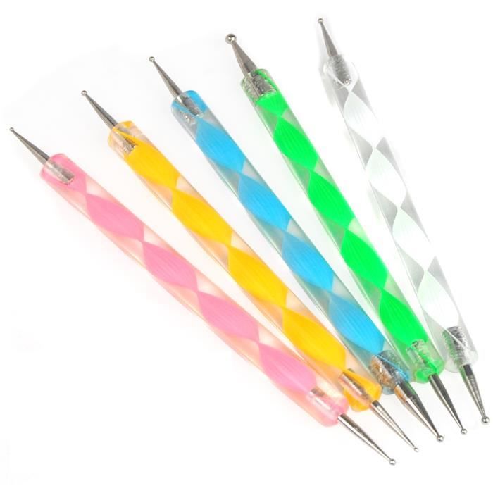 TRIXES Lot de 5 stylos pour nail art à 2 extrémités pour pointillage et marbrage