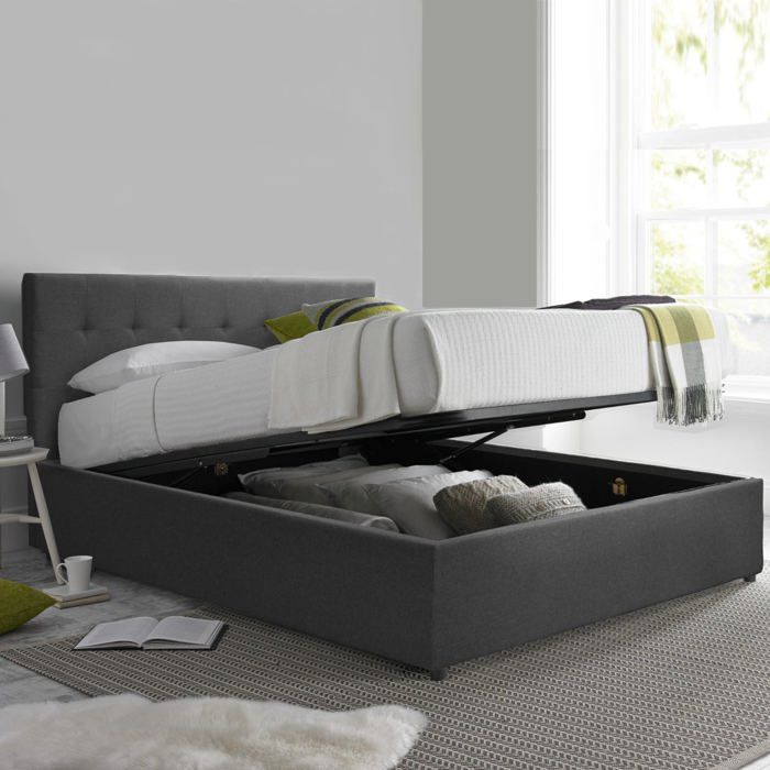 Lit Coffre Penthouse 160 x 200 by Sampur Tissu Gris foncé Design et Moderne - Sommier à Lattes en Bois + Tête de Lit inclus Lit Coffre Penthouse 160 x 200 by Sampur Tissu Gris foncé Design et Moderne - Sommier à Lattes en Bois + Tête de Lit inclus