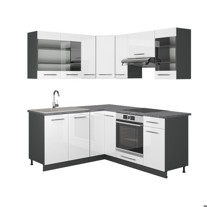 Cuisine équipée Angle Fame-Line Vicco – Style Rustique – Anthracite Et Blanc – Neuve