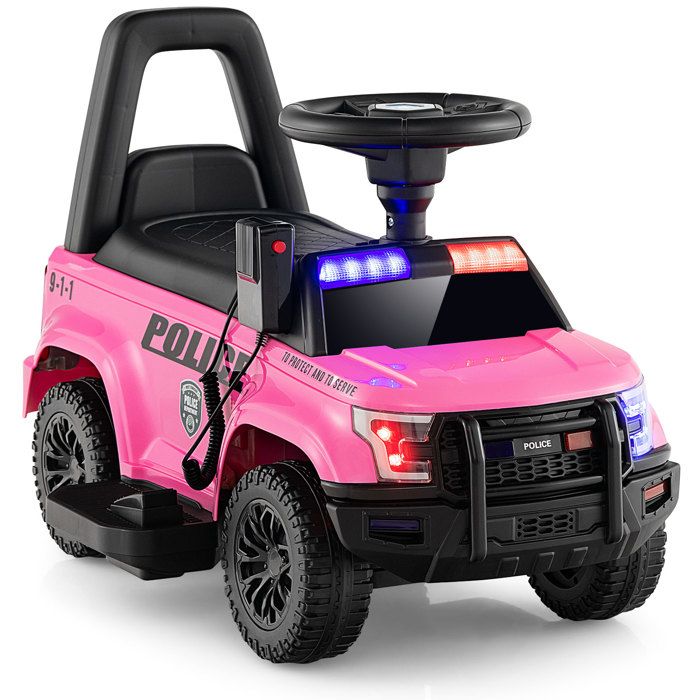 GOLUS Voiture de Police Électrique pour Enfants 6V avec Mégaphone Sirène et Lumières Jouet Électrique avec Fonctions Musicales Rose