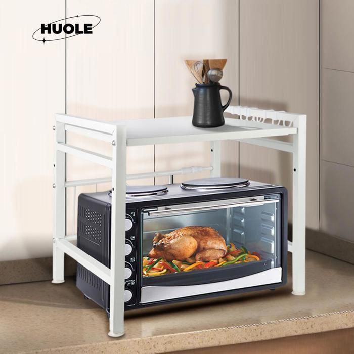 Étagère de cuisine rétractable en métal multicouche pour rangement de comptoir support de four à micro-ondes avec crochet
