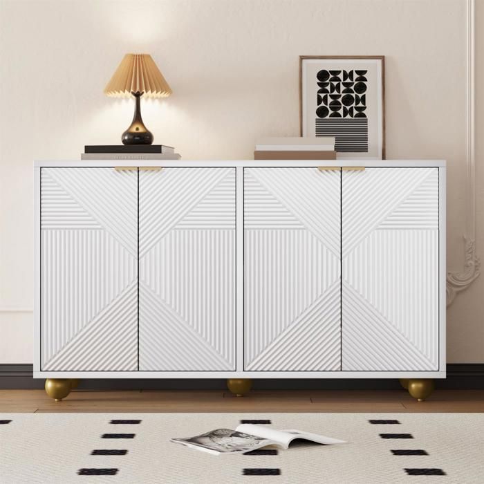 Buffet Cuisine TIMORWTF 120x30x80 Cm - 4 Portes, étagères Réglables, Blanc, Rangement Moderne Pour Salon Ou Salle à Manger - 5