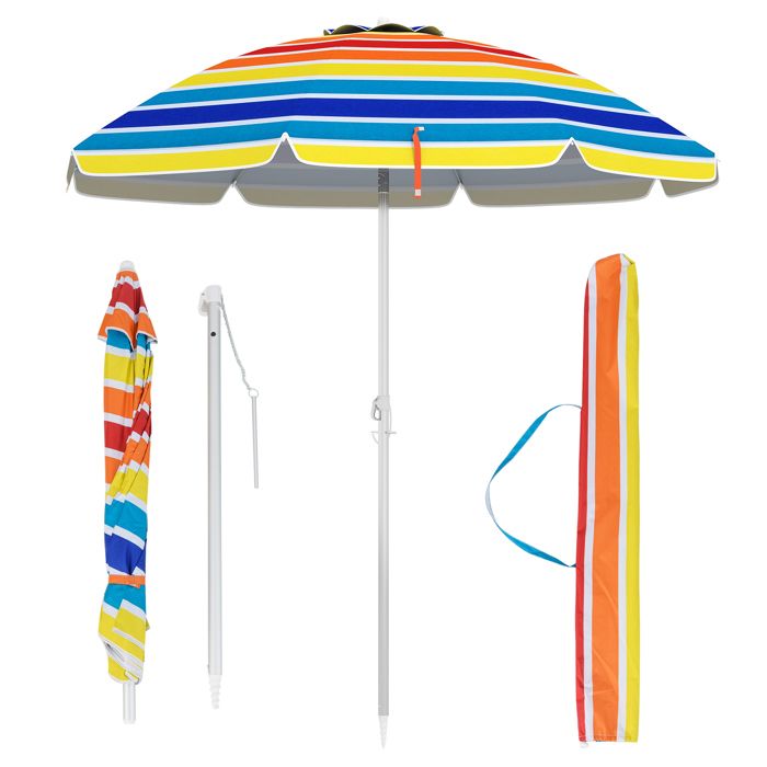 RELAX4LIFE Parasol Hawaïen Φ175cm - Hauteur Réglable 1,4-1,9m, Inclinable, 8 Baleines Métal - Pour Plage, Jardin