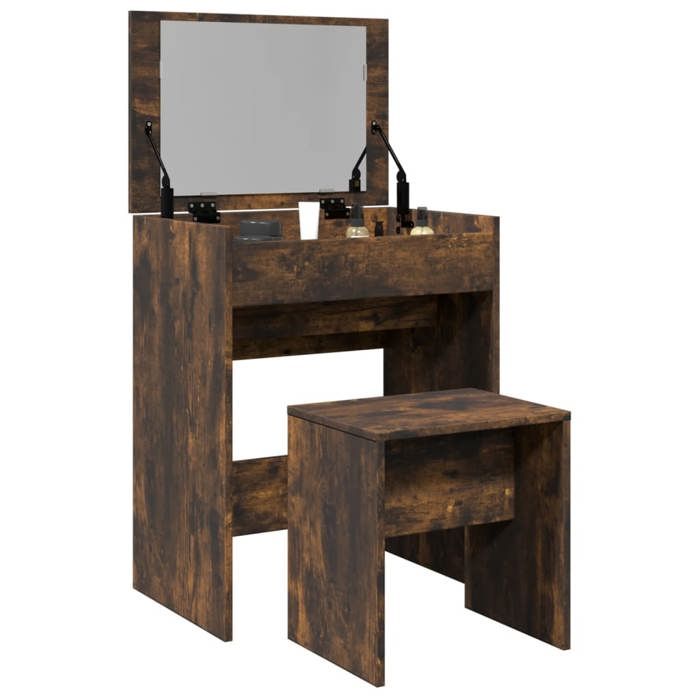 vidaXL Coiffeuse et tabouret chêne fumé 60x40x113 5 cm table de maquillage coiffeuse de chambre à coucher coiffeuse avec 848217
