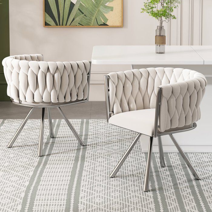 Chaise salle à manger Lot de 2 - Velours beige - 4 pieds en métal - Design contemporain