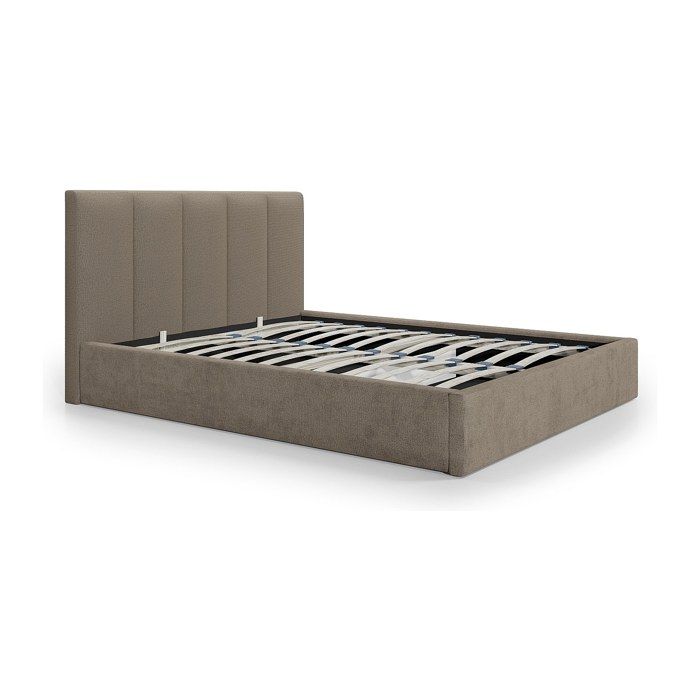Lit coffre 180 x 200 cm avec tête de lit coutures verticales - Tissu - Taupe - KILACLO