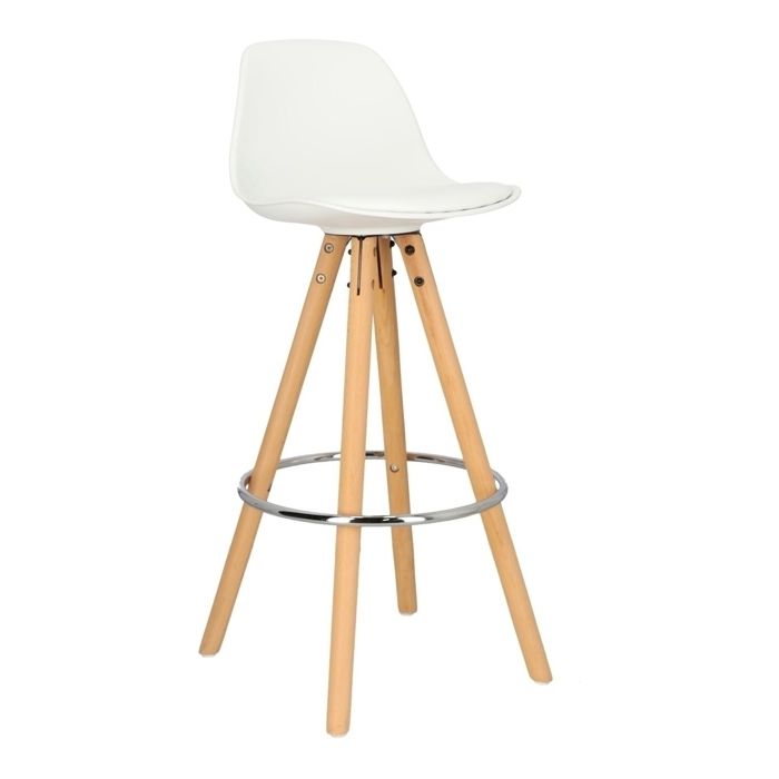 Tabouret de Bar - Nord - Blanc - Bois de Hêtre - Éco-cuir - Facile à Nettoyer