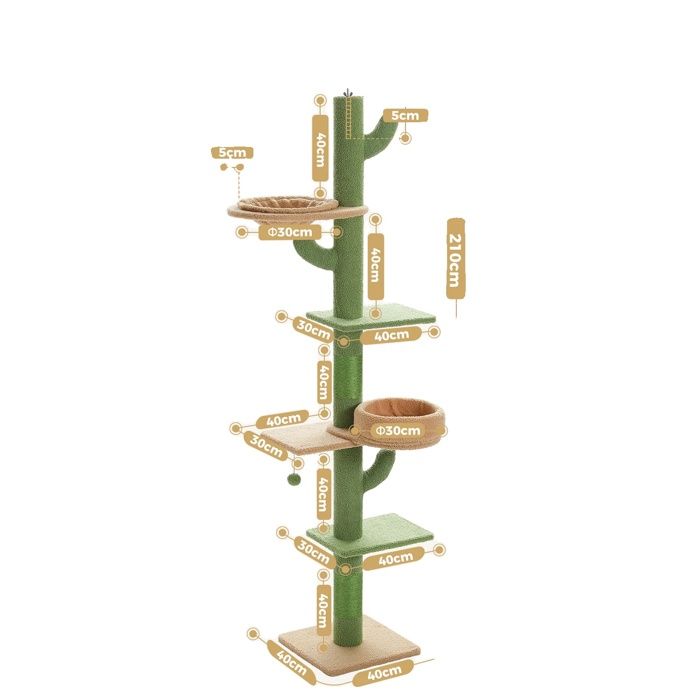 Comparer les prix de Arbre de chat à hauteur réglable forme de cactus à 5 couches poteaux de grattage de sisal AMT0246GN comme image