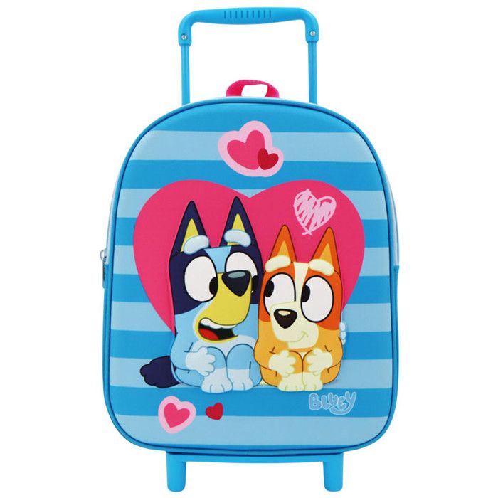 Sac à Roulettes Bluey 3D Pour Enfant - 31x25x10 Cm, 1 Compartiment Zippé, Trolley 2 Roues, Idéal Maternelle