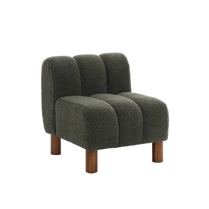 Fauteuil enfant pieds arrondis bois dhévéa et bouclette kaki L 47 x P 56.5 x H 52.5cm - Angel