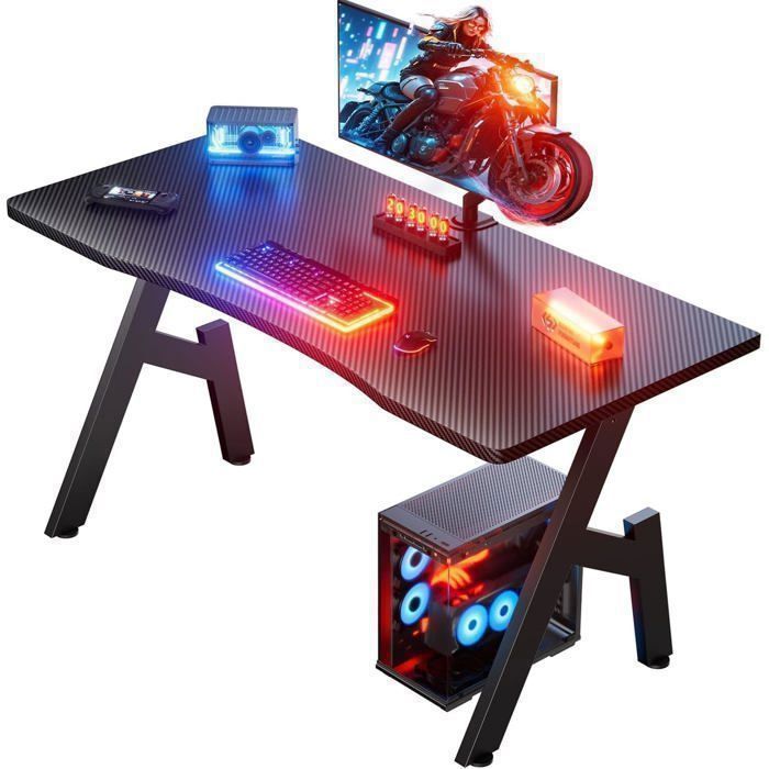 HLONONE Petite Bureau Gaming 80 x 50cm Bureau Informatique Ergonomique Table Ordinateur avec Surface en Fibre de Carbone Noir