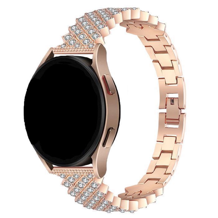 Stravo Bracelet bijou luxe métal 20 mm femme compatible Galaxy Watch 7/6/5/4/3 Polar Ignite Huawei – Strass élégant – Or rose