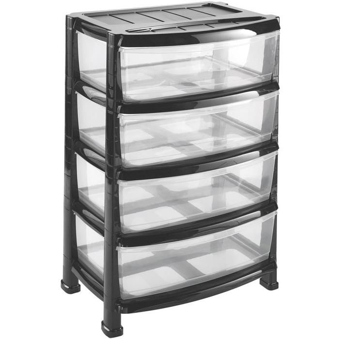 Etagère à tiroirs - HEIDRUN - 55 × 40 × 78 cm - Noir - Plastique - Montage facile