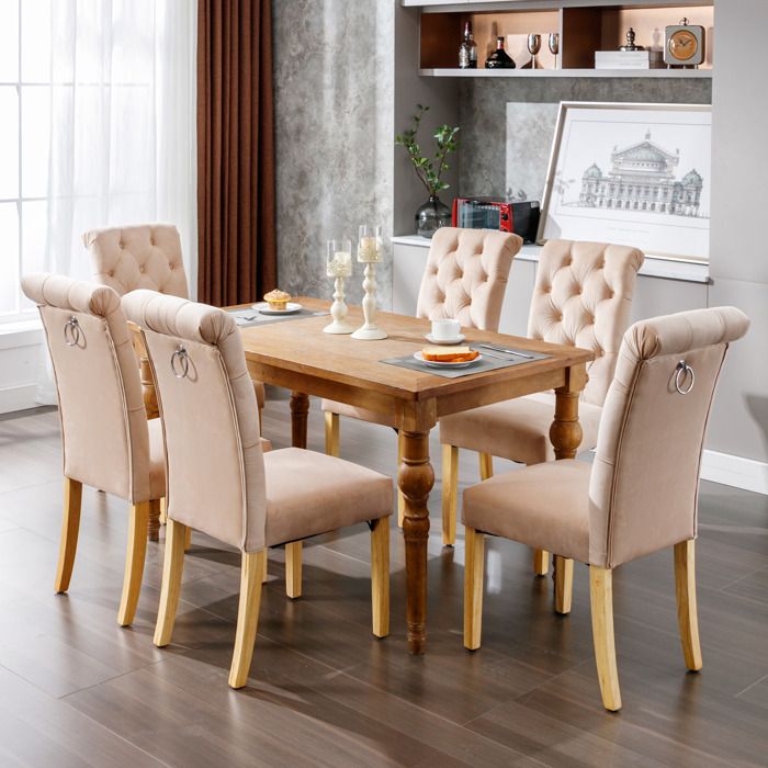 Fauteuil Haute qualité nouveau design velours salle à manger chaises ensemble de 4 pièces avec pieds en chêne boutons boutons chro