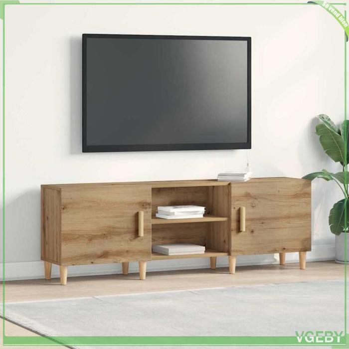 Meuble TV - Chêne artisanal - 150 x 30 x 50 cm - Bois dingénierie - 2 portes et étagères