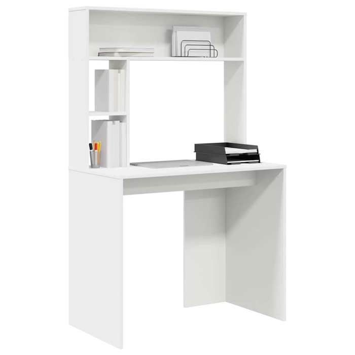 Bureau avec étagères - CLARENCE - Blanc - 91x50x149 cm - Bois dingénierie - 2 étagères - Usage intérieur - Durable