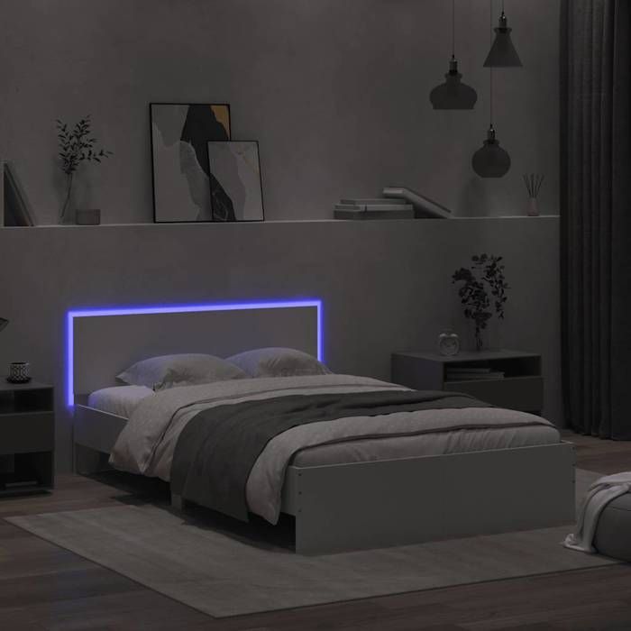 Blanc 120 x 200 cm - Lit Bois - stables et durable - Cadre de lit avec tête de lit et LED blanc 120x200 cm 001_509519