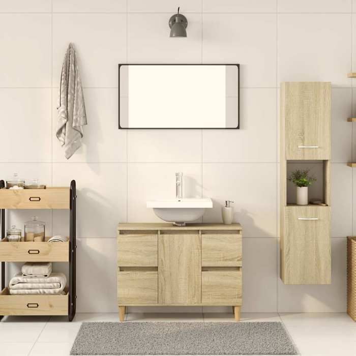 Printemps 2026 SoldesArmoire de salle de bain - desgin classique - Meuble de rangement - Chêne sonoma 30x30x130 cm Aggloméré 2_179