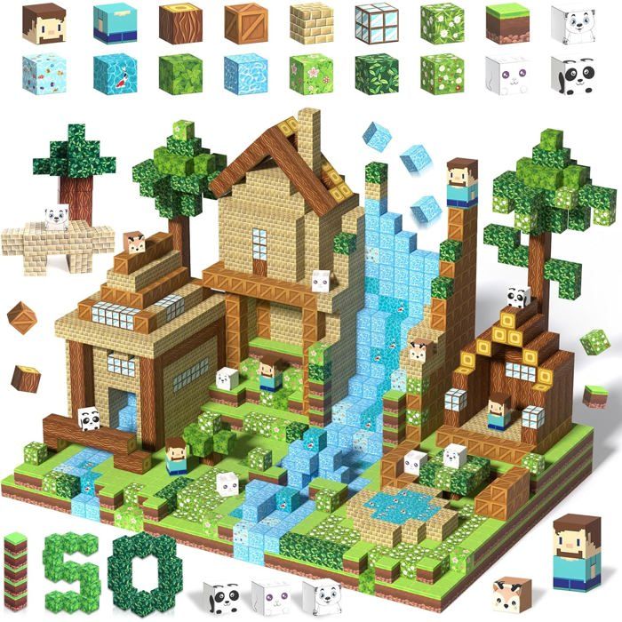 Blocs Magnétiques 150 Pièces – STEM – Château Et Prairie – Aimants Puissants – ABS Sûr – Dès 3 Ans – Cadeau Noël