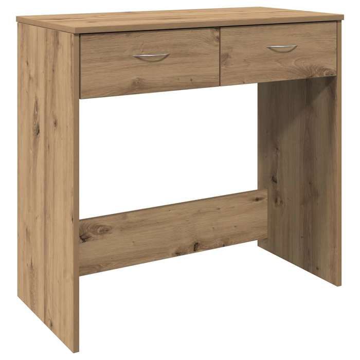 Bureau compact en bois dingénierie - CLARENCE - 80x40x75 cm - Chêne artisanal - Avec deux tiroirs - Facile à entretenir