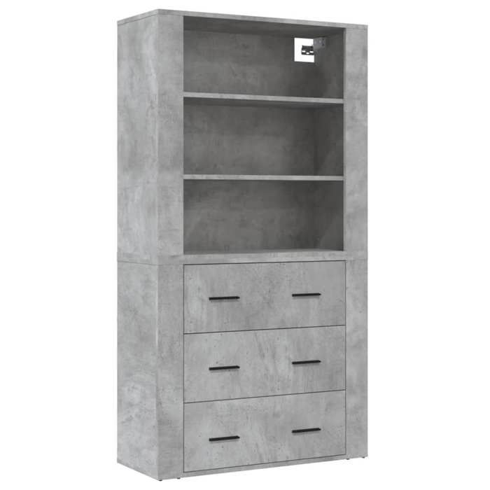 SALE 2026Buffet de cuisine stable - Placard Cabinet bahut Gris - Buffet haut Gris béton Bois dingénierie 53.24 Kg 976588