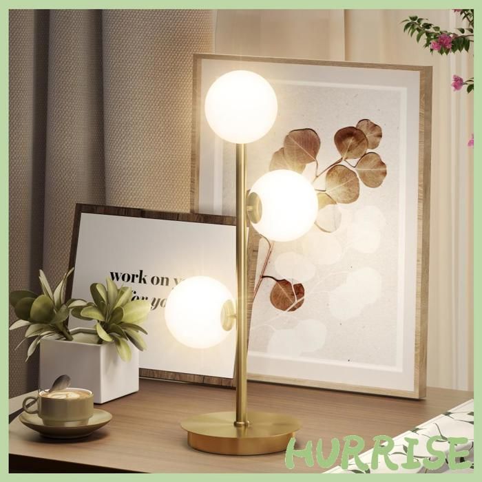 Cocosity Lampe De Chevet Avec 3 Abat-Jours Globe Lampe De Table Moderne Avec Base En Acier Et Douilles G9 53H Cm Ton Laiton