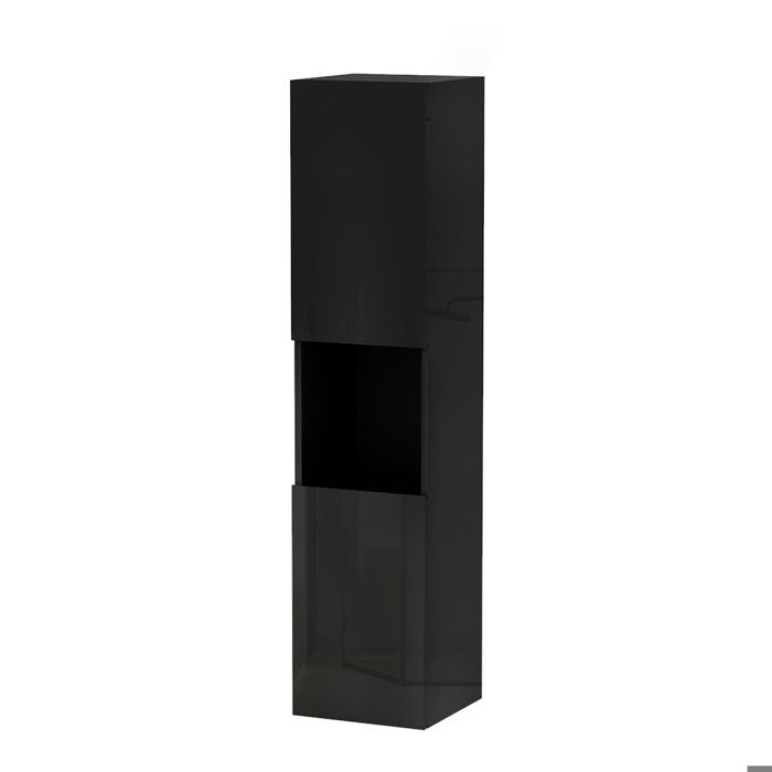 Aica meuble colonne de salle de bain noir brillant - 2 portes - design épuré moderne - suspendu - pour rangement optimal Aica meuble colonne de salle de bain noir brillant - 2 portes - design épuré moderne - suspendu - pour rangement optimal