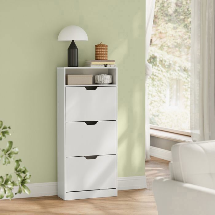 Meuble à Chaussures à 3 Abattants avec Séparateur Ajustable pour 14 à 18 Paires Entrée 24 1 x 60 1 x 139 1 cm Blanc Meuble à Chaussures à 3 Abattants avec Séparateur Ajustable pour 14 à 18 Paires Entrée 24 1 x 60 1 x 139 1 cm Blanc