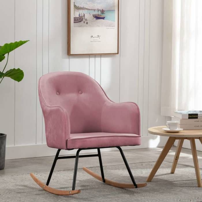 Chaise Allaitement Rose - Magnifique Chaise à bascule - accoudoir - Rose Velours 60x74x84cm CL5451475