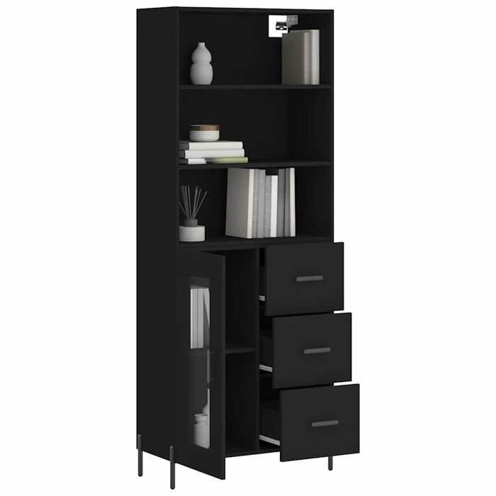 Vaisselier de cuisine - Noir - Buffet haut - SWEETY - avec rangement - Noir 69 5x34x180cm - Bois dingénierie LH2331249