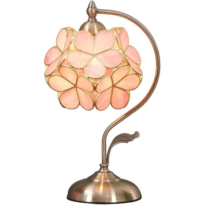 Lampe de table en verre avec fleurs base en bronze faite main décorative lampe de bureau style rétro éclairage dambiance