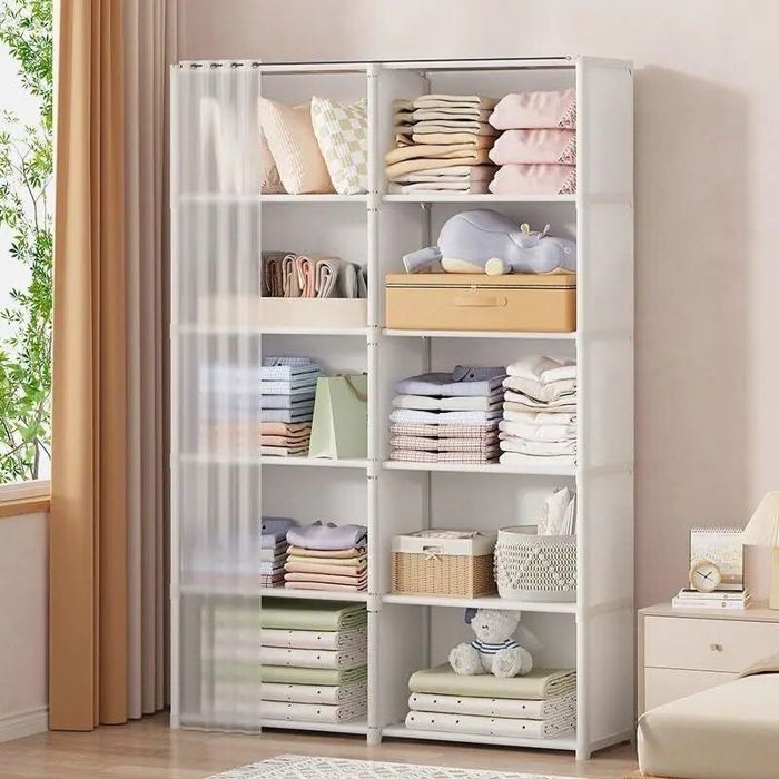 Armoire de rangement ouverte 80x28x155 cm – 6 couches 2 rangées – Tube en acier et panneau ABS – Résistante à la déformation