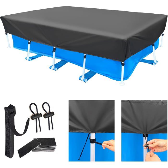 Bâche de piscine rectangulaire - Dimensions 410x225 cm - Compatibilité piscines 400x210 cm - Tissu Oxford 210D