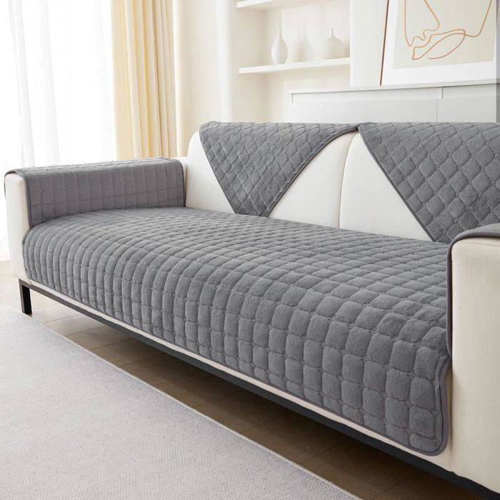 Housse de canapé - Flanelle douce - Antidérapante - Lavable - 90 x 120 cm - Gris ENEVAOCT