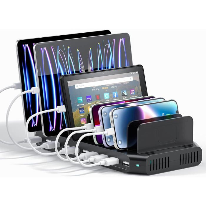Station de charge USB 10 ports pour la plupart des téléphones iPad iPhone XS Max X 8 plus Samsung Galaxy - noir (60W)