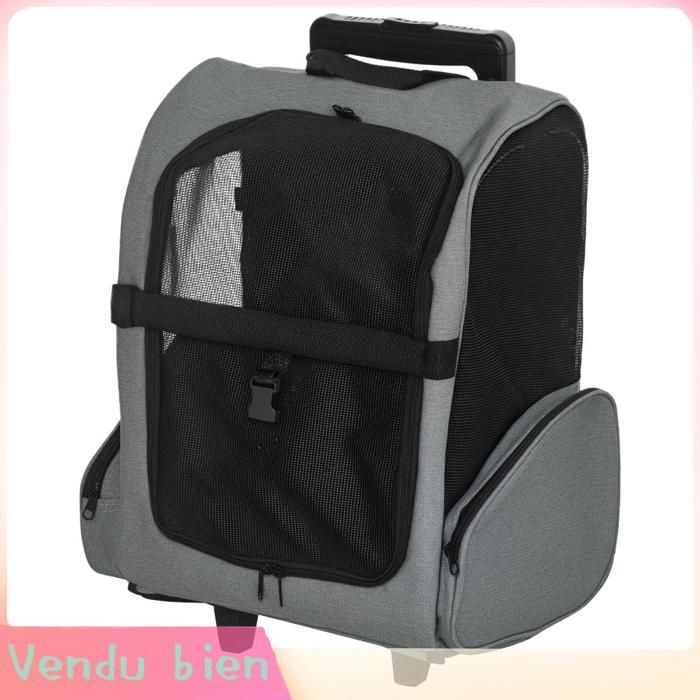 LIA Sac transport roulettes chien chat 2 en 1 trolley gris 42x25x55cm